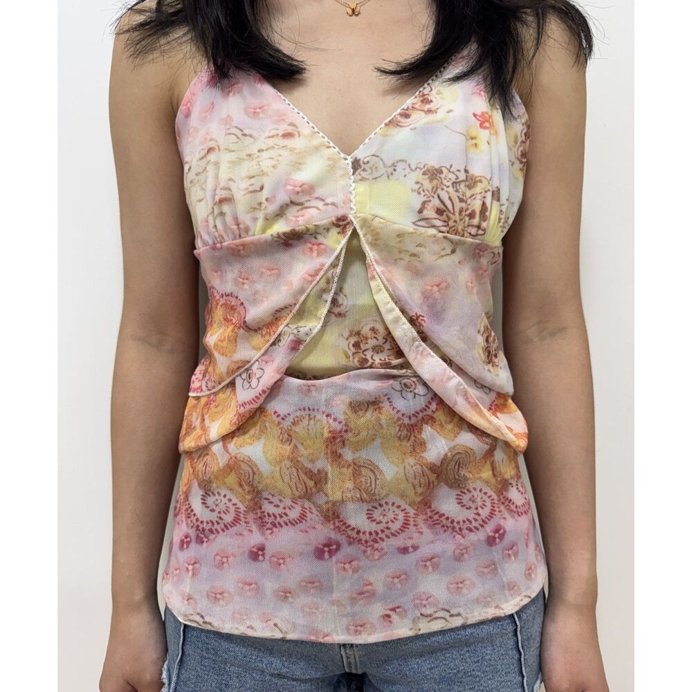 Y2K Fairycore Pastel Paisley Ruched Ruffle Cami Top